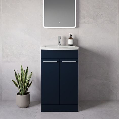 Napoli 390 Deep Blue 500mm 2 Door Vanity Unit with Arc Basin - 500mm - Chrome 160mm Handle