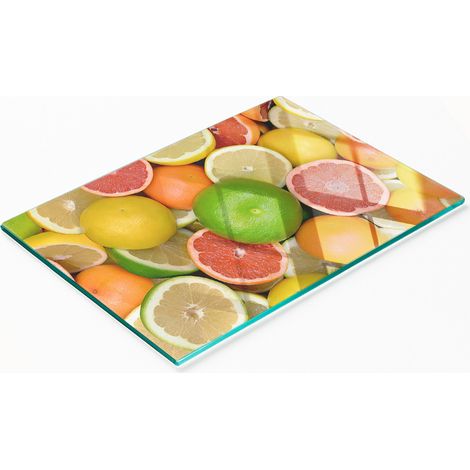 Tabla de cocina de vidrio duradera y elegante con estampado de cítricos de 80x52 cm. (1/5)