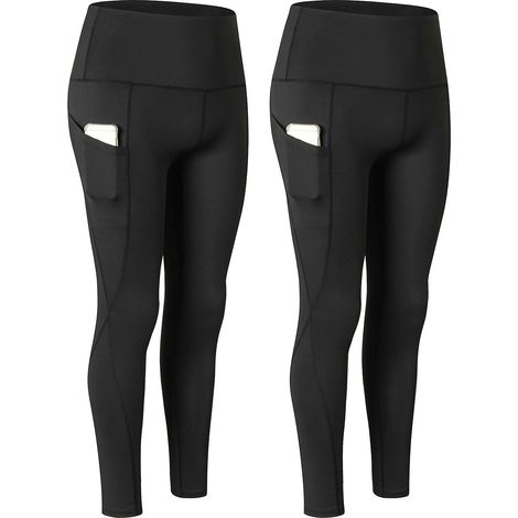 2er-Pack Damen-Yogahosen mit Taschen, schnelltrocknend, hochgeschnitten, Trainingsleggings, Laufhosen – XXL – Schwarz