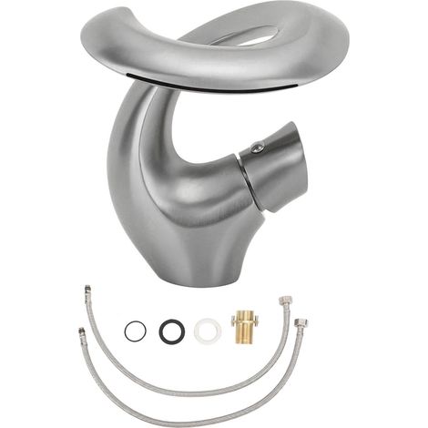 Robinet de lavabo cascade réglable eau chaude et froide, mitigeur en laiton design profilé pour vasque sous plan couleur gris (1/5)