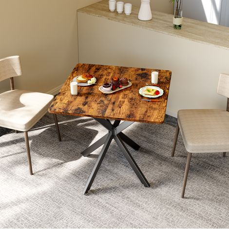 Table carrée en panneaux de particules marron 80 x 80 cm avec pieds en acier noirs, style industriel (1/5)