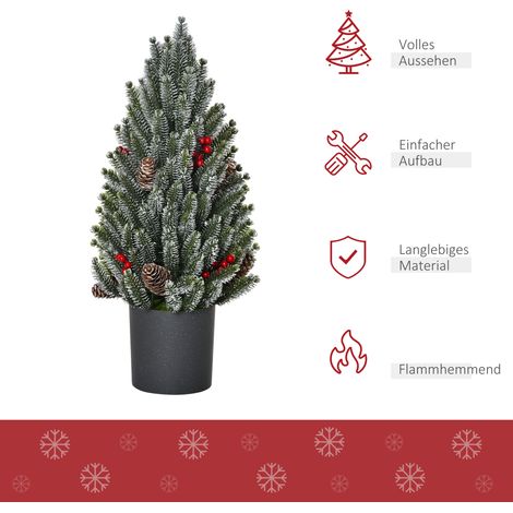 Sapin de Noël HOMCOM 50 cm, mini arbre festif avec pommes de pin, baies rouges et pot, décoration multicolore (1/4)