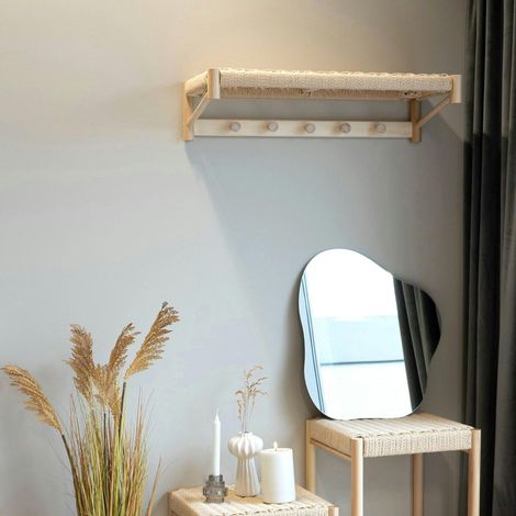 Portemanteau mural style scandinave en bois de peuplier et corde TALLINN (1/4)
