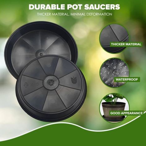 Lot de 10 soucoupes pour pots de fleurs de 18 cm (7 po) de diamètre - Soucoupes pour pots de fleurs en plastique noir (1/2)