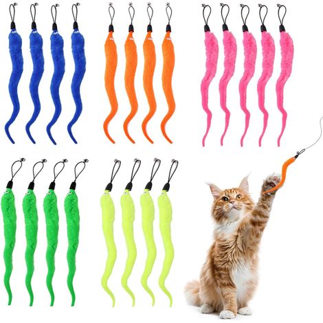 20 juguetes interactivos de repuesto para gatos con cascabeles, juguete para gatos, gusano de cola peluda con cascabel, juguetes interactivos para perseguir gatos, accesorios de repuesto para varitas 