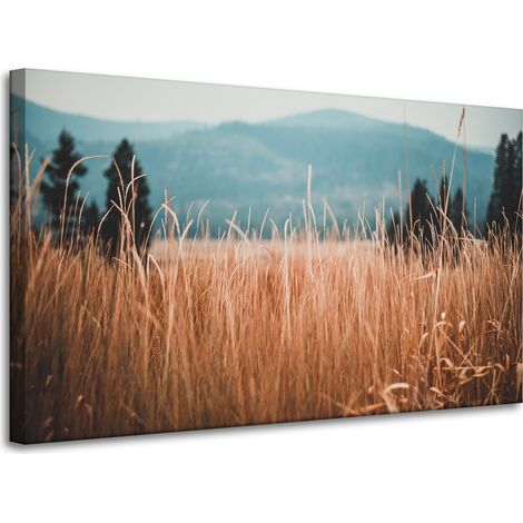Lienzo impreso Naturaleza Hojas de hierba 100x60 cm Montañas