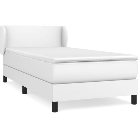 Lit simple  Lit adulte  Sommier à lattes de lit avec matelas Blanc 90x200 cm Similicuir
