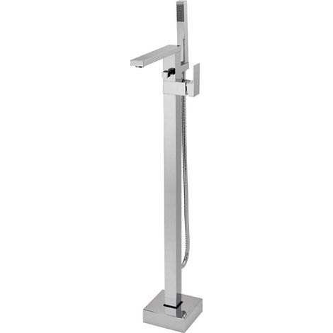 Cube Modern Design Square Freestanding Chrome Bath Shower Mixer Tap With Handset Kit (1/3)