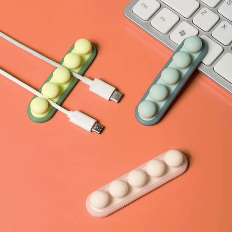 Organisateur de câble USB en silicone souple (1 paquet) - Enrouleur de câble auto-adhésif - Clip de protection pour casque et souris - Gestion de bureau - Rose (1/5)