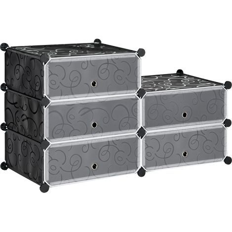 Modulares Schuhaufbewahrungssystem mit 6 stapelbaren rechteckigen Würfeln – schwarz (1/5)