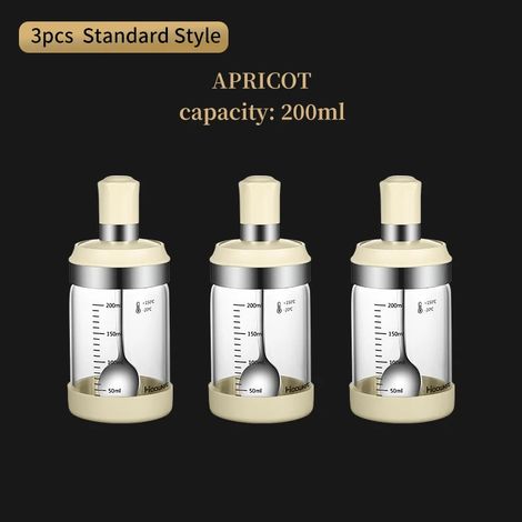 (3 pots à épices de 200 ml, beige, sans poignée), boîte de rangement, avec cuillères (1/4)
