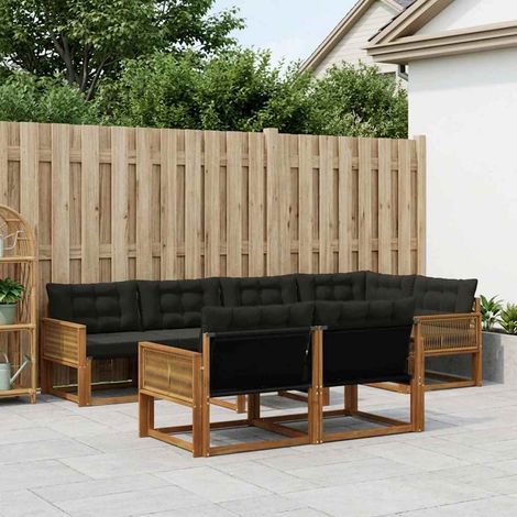 vidaXL Outdoor-Sofagarnitur 7 Stk. Natürlich und Schwarz (1/5)