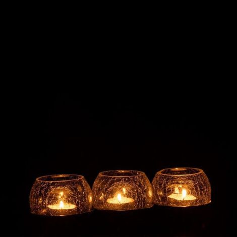 Photophore Verre Craquelé "3 Boules" 27cm Argent (1/3)