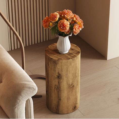 Table basse ronde 30 x 55 cm en MDF aspect bois marron DESVIAE (1/5)