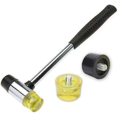 Marteau Caoutchouc, 25 mm Nylon Petit Marteau Caoutchoucen avec 2 têtes de Marteau de Rechange. (1/4)