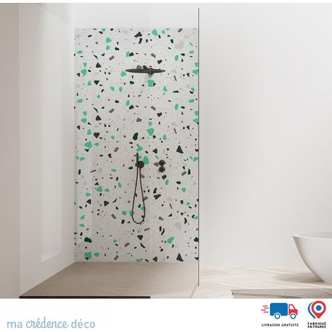 Panneau de douche : Terrazzo di Vigoleno - Couleur Bleu turquoise - Alu composite - 90 - 245 (1/2)