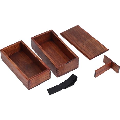 Boîte à déjeuner rectangulaire empilable à 2 couches, Bento en bois naturel, récipient alimentaire pour Sushi, vaisselle de cuisine (1/5)