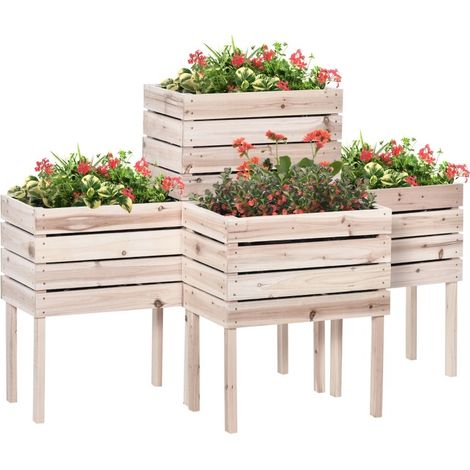 CHICFURN Fioriera rialzata 50 x 30 x 60 cm in legno naturale, resistente alle intemperie (1/5)