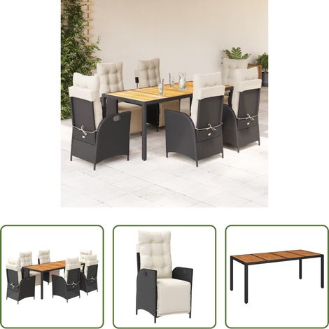 vidaXL Gartentisch - 7-tlg. Garten-Essgruppe mit Kissen Schwarz Poly Rattan (1/5)