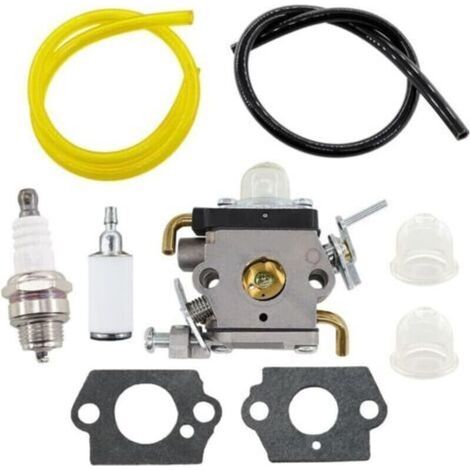 Carburateur avec joints, tuyaux essence et bougie d'allumage pour coupe-bordures Husqvarna 122C 122LDX 122LK - Remplace 581734301 574386701 - Kit complet inclut 2 joints, 2 tuyaux, filtre, bougie
