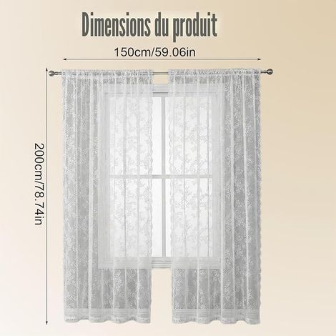 rideaux dentelle blanche - Motif floral - Transparent - cuisine, salon, chambre à coucher - 150 x 200 cm (1/3)