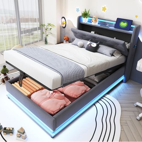 letto struttura 90x200 con contenitore USB grigio OKMYHOME (1/5)