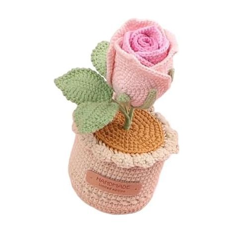 Arrangement de Fleurs Roses, en Pot tricotée, décoration Bureau pour la Maison, Le Bureau, Mariage, Fausses Fleurs, Ornement tricoté D - (1/5)