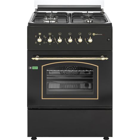 SOLTHERMIC COCINA GAS NEGRA RÚSTICA 60X60 CON HORNO ELÉCTRICO F6S40E5RB