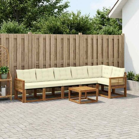 Set di divani da esterno modulare in legno massello di acacia e textilene naturale e crema 7 pz, 60.28kg - PANGIVO (1/5)