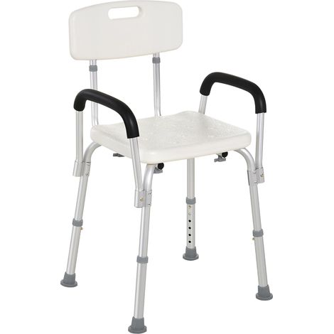 Chaise de douche pour seniors avec dossier, hauteur réglable, antidérapante et accoudoirs, capacité de charge 136 kg (1/5)