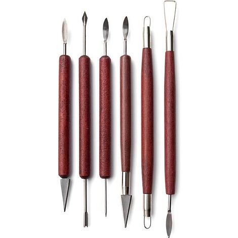 Ensemble de 6 outils de poterie DIY : couteau à dentelle double face pour la sculpture sur pierre, couteau à poterie en bois rouge, couteau à sculpter l'argile