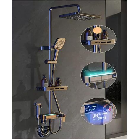 Ensemble de douche mitigeur thermostatique intelli Robinet de douche thermostatique LCD avec affichage de la température de la lumière robinet de baignoire pluie avec étagère de salle de bain électric