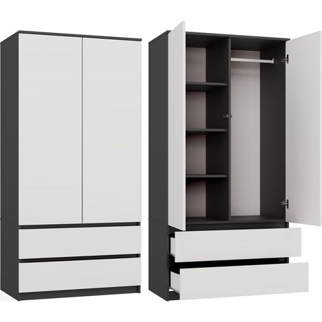 TURIN – Kleiderschrank – Multifunktionskleiderschrank – 2 Türen + 2 Schubladen – Garderobe – Anthrazit und Weiß (1/5)