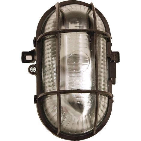 Ovale Wand-/Deckenleuchte. Kunststoff und Glas. LED-kompatibel. Für den Innen- und Außenbereich geeignet. Für Balkone, Garagen und Veranden. 60 W, schwarz. (1/5)