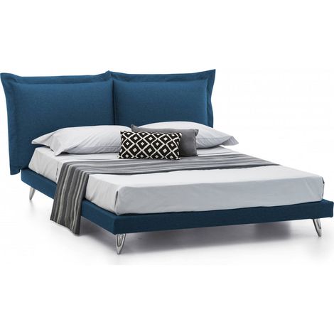 Talamo Italia - Letto matrimoniale Anatoly, Letto fisso in tessuto con piedini, 100% Made in Italy, adatto per materasso 160x190 cm, Blu