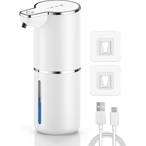 Distributeur de savon automatique avec capteur - Batterie rechargeable 1200 mAh et distributeur réglable à 4 positions, étanche IPX5, sans contact, pour la cuisine, la salle de bain, l'école (fixation (1/5)