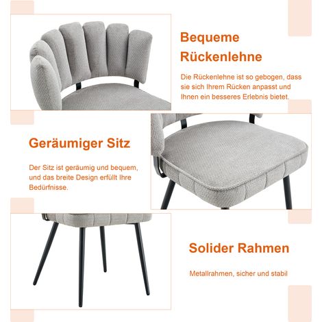 Ensemble table et 2 chaises de salle à manger, table ronde 60 cm en MDF avec pied central noir, chaises grises à dossier pétale en lin texturé et pieds métalliques noirs. (1/5)