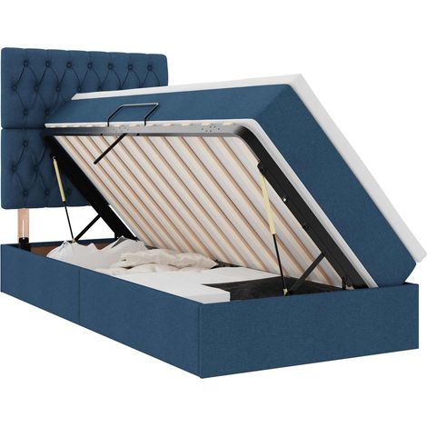 Cama de almacenamiento LED con colchón Azul 90 x 200 cm Tela vidaXL