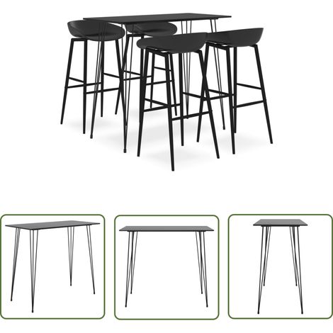 The Living Store 5-tlg. Bar-Set Schwarz - Bar Set - Bartisch - Barhocker - Kücheninsel - Wohnzimmer Dekoration (1/5)