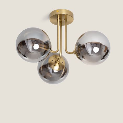 Lampadario Metallo e Vetro Moonlight Brass 3 punti luce Grigio Smoke