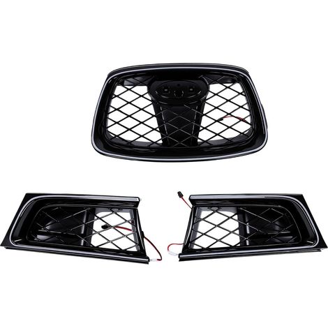 Front Upper Hood Mesh Grille Replacement with LED Light, Gloss Black ABS Snap-In for Compact Sport Model, Compatible 2006-2007 (1/5)