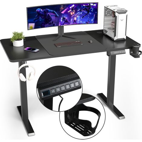 Jiubiaz Elektrischer Schreibtisch höhenverstellbar 140x60 cm – Einmotor Tischgestell 2-stufig 55x55 mm, Sitz-Steh Tisch mit Tischplatte, Schwarz