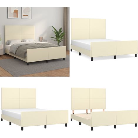 Bettgestell mit Kopfteil Creme 140x190 cm Kunstleder - Kopfteil - Kunstlederbett (1/5)