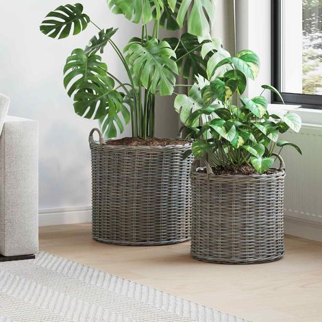 Blumentopf Körbchen mit Speicher 2 pcs Grau Lacak Rattan
