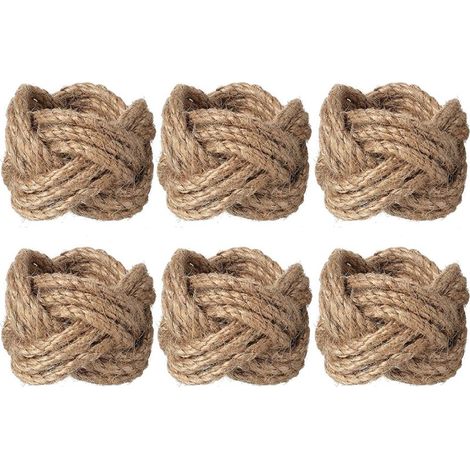 Set mit 6 Serviettenringen aus Jute und Seil – rustikal, handgefertigt, für Herbst, Weihnachten, Hochzeit (1/5)