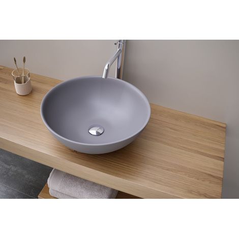 PADOVA Aufsatzwaschbecken Ø 39,5 cm x 14h mit Schaftventil Klick-Klack, grau matt (1/4)