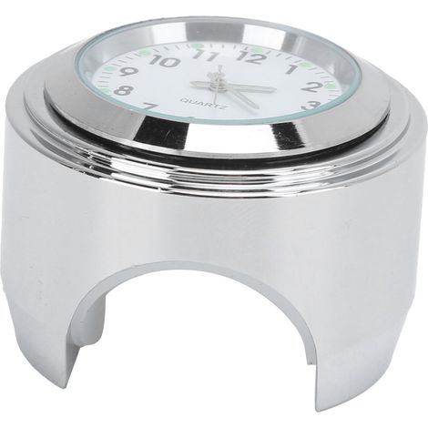 Horloge de support pour moto, ronde en aluminium, étanche, lumineuse, design universel, convient aux guidons de 7/8 pouce à 1 pouce, blanche. (1/5)