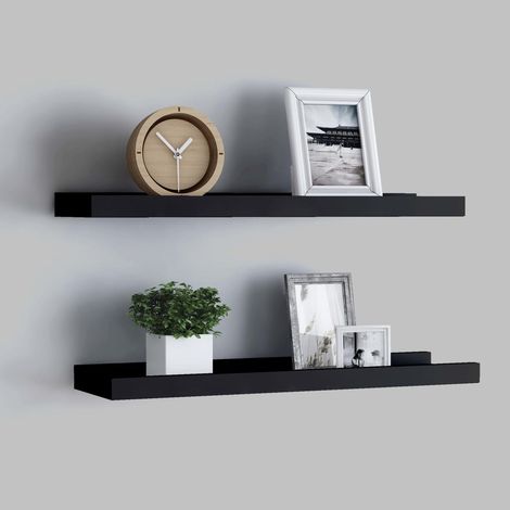 Vidaxl – Étagère murale à rebord pour cadre photo – Lot de 2 – Noir – Dimensions 40x9x3 cm – MDF laqué – Conception en U avec bord avant