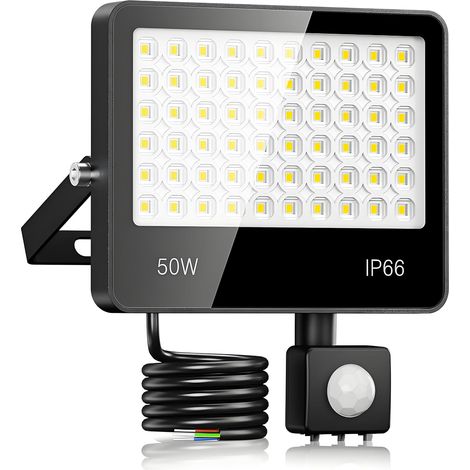 Projecteur LED Exterieur Detecteur De Mouvement 50W - 5000LM 6500K Blanc Froid Spot LED Extérieur Detecteur De Mouvement, IP66 Étanche Eclairage Exterieur pour Cours, Jardins, Garages