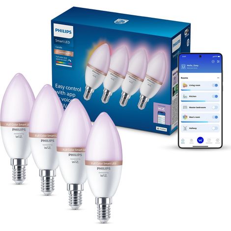 Ampoule connectée LED RGB C37, Culot E14, Pack de 4 (1/5)